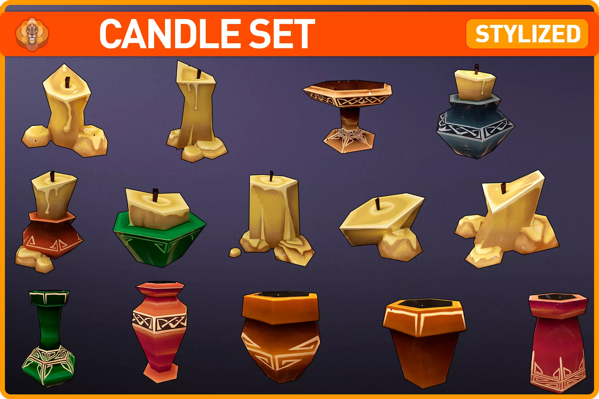 Stylized Candle Set 3D model_0
