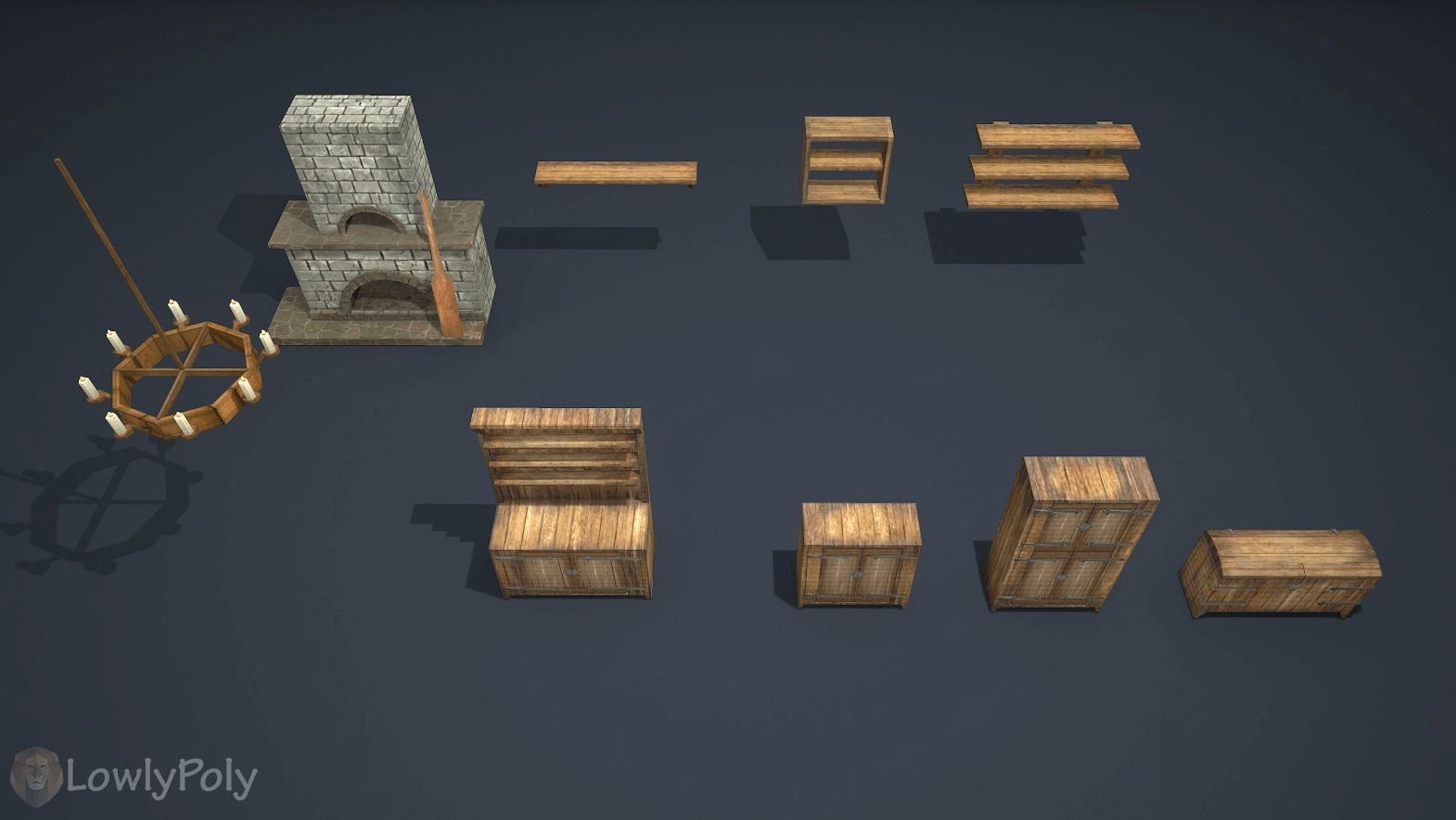 Medieval Furnitures Low-poly 3D model_3