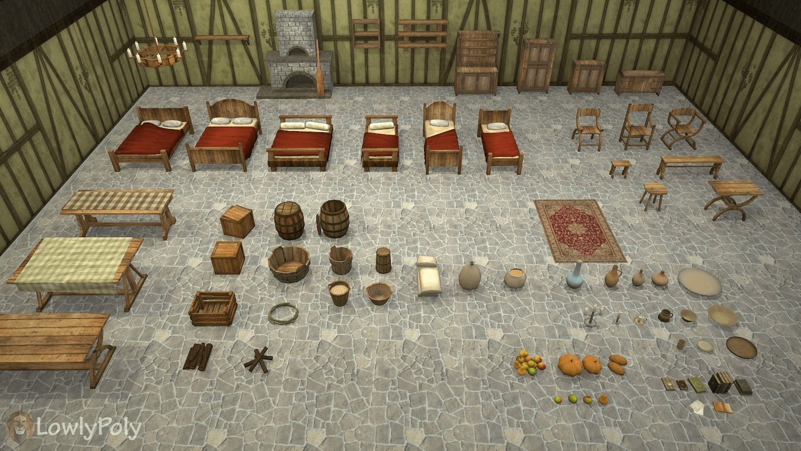 Medieval Furnitures Low-poly 3D model_1
