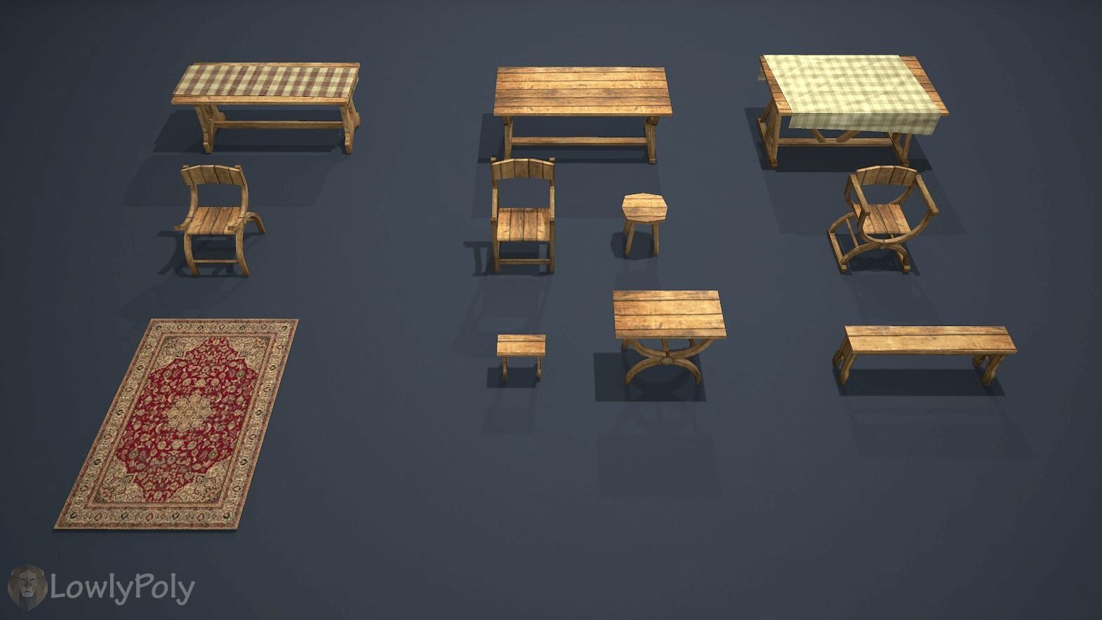 Medieval Furnitures Low-poly 3D model_2