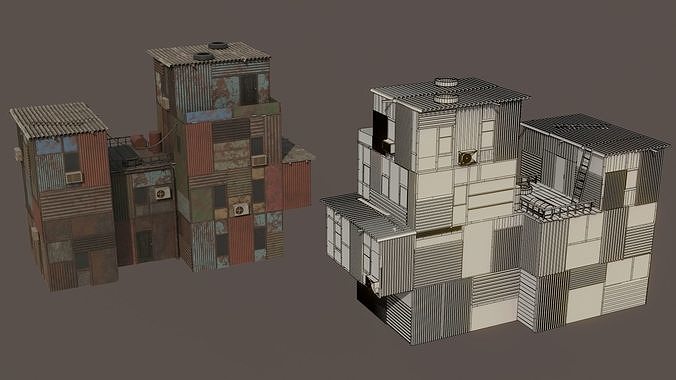 Shanty Town Low-poly 3D model 3