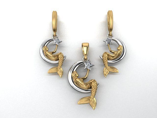 Mermaid earrings and pendants 3D print model_1