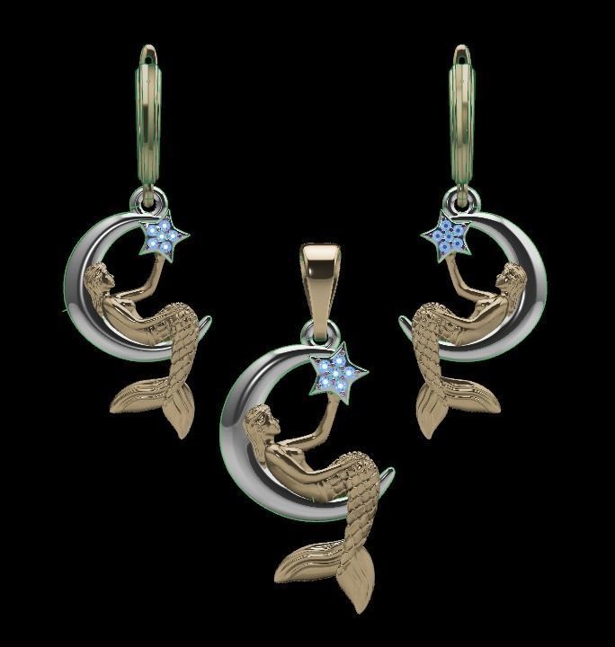 Mermaid earrings and pendants 3D print model_2