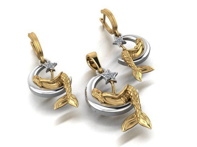 Mermaid earrings and pendants 3D print model_5