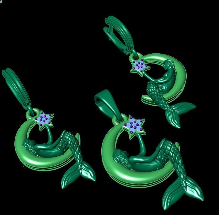 Mermaid earrings and pendants 3D print model_6