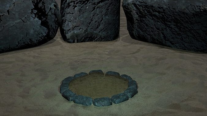 Campfire stone circle in sand Free low-poly 3D model