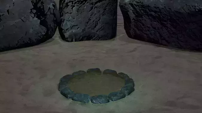 Campfire stone circle in sand Free low-poly 3D model