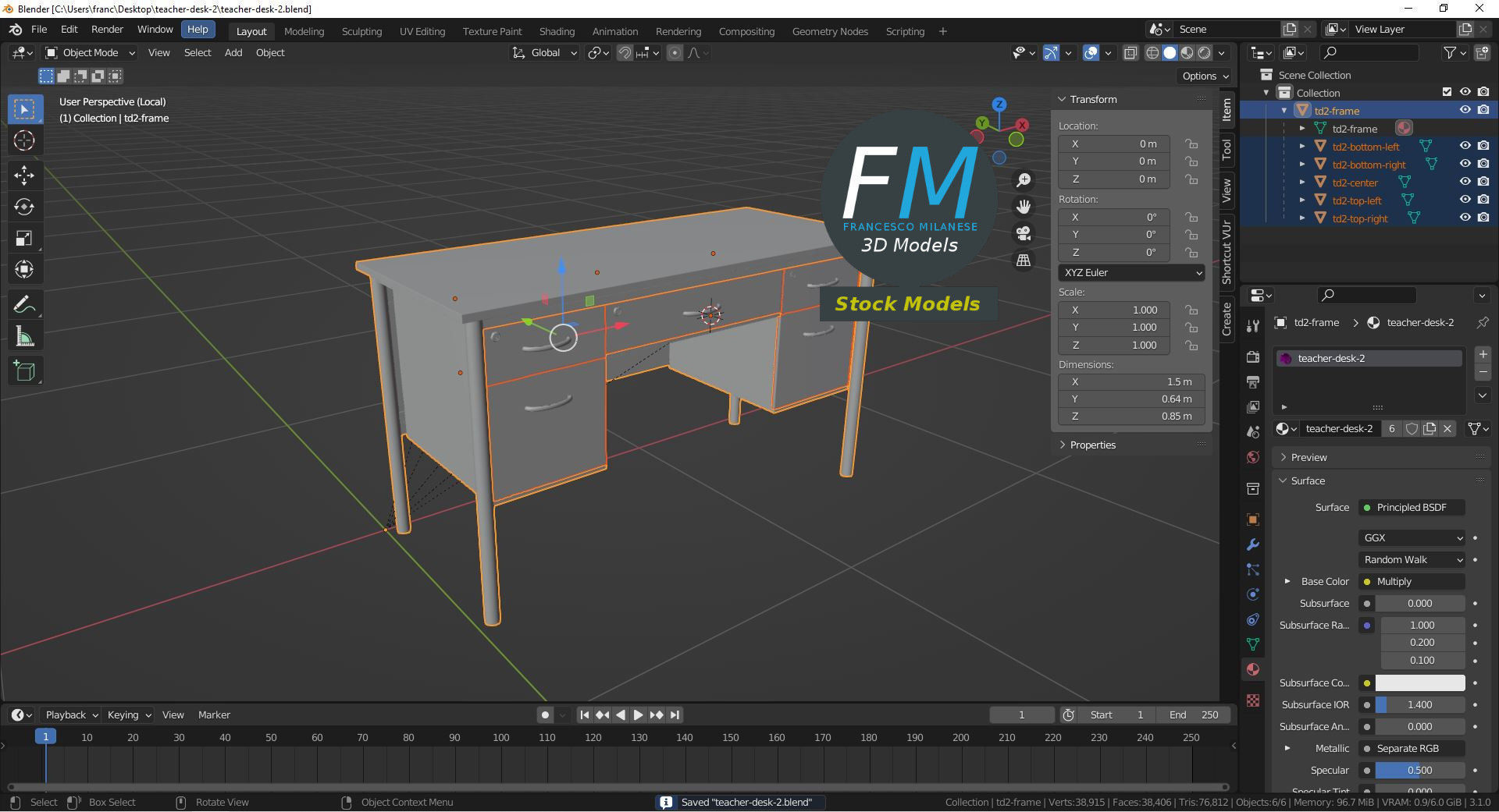 Teacher desk 2 3D model_9