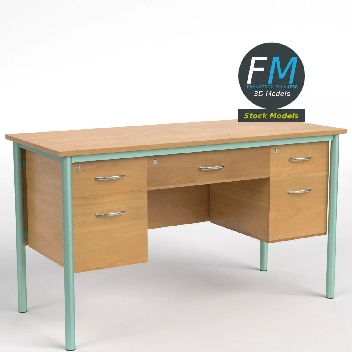 Teacher desk 2 3D model_0