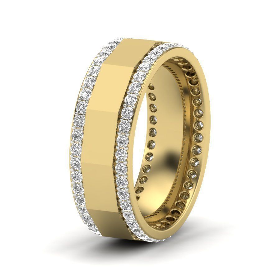 ring 3dm Render details gold wedding band with diamonds 3D print model_2