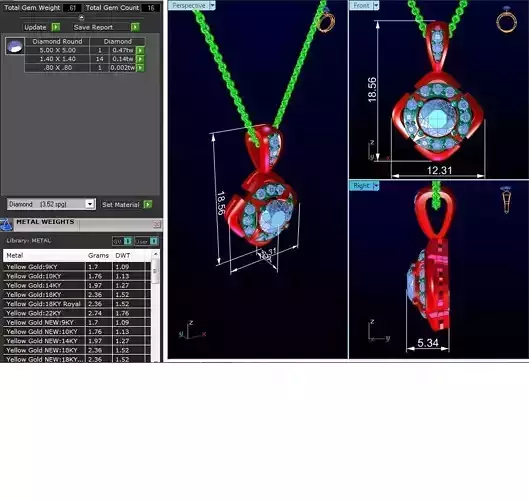 Solitaire women pendant 3dm render details 