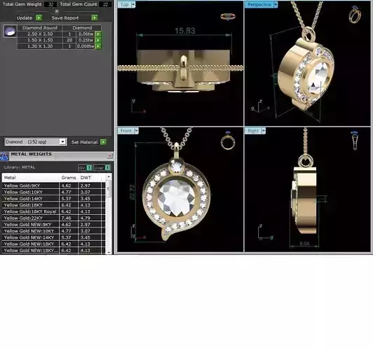 Women solitaire pendant 3dm render details 