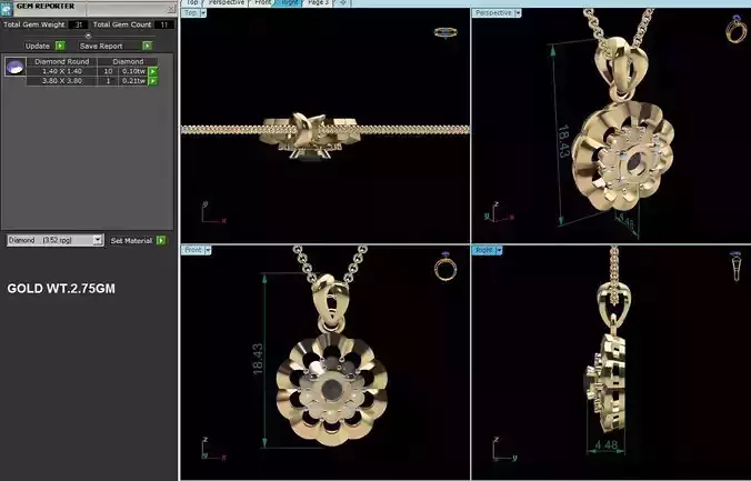 Women solitaire pendant 3dm render details 