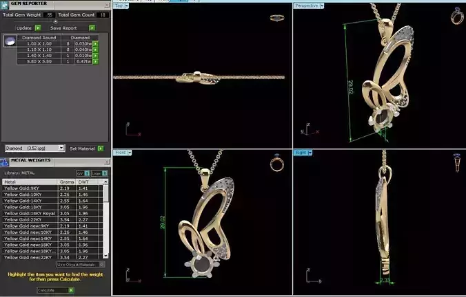 Women solitaire pendant 3dm render details 