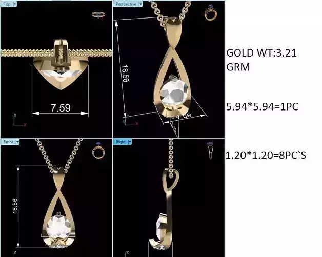 Women solitaire pendant 3dm  render details 