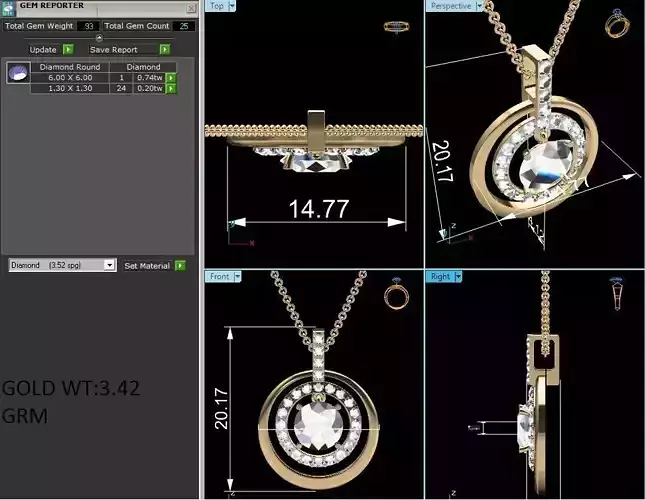 Women solitaire pendant 3dm render details 