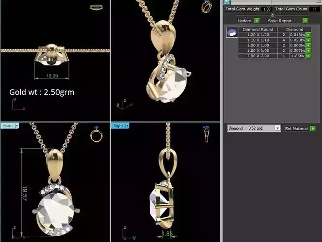 Women solitaire pendant 3dm render details 