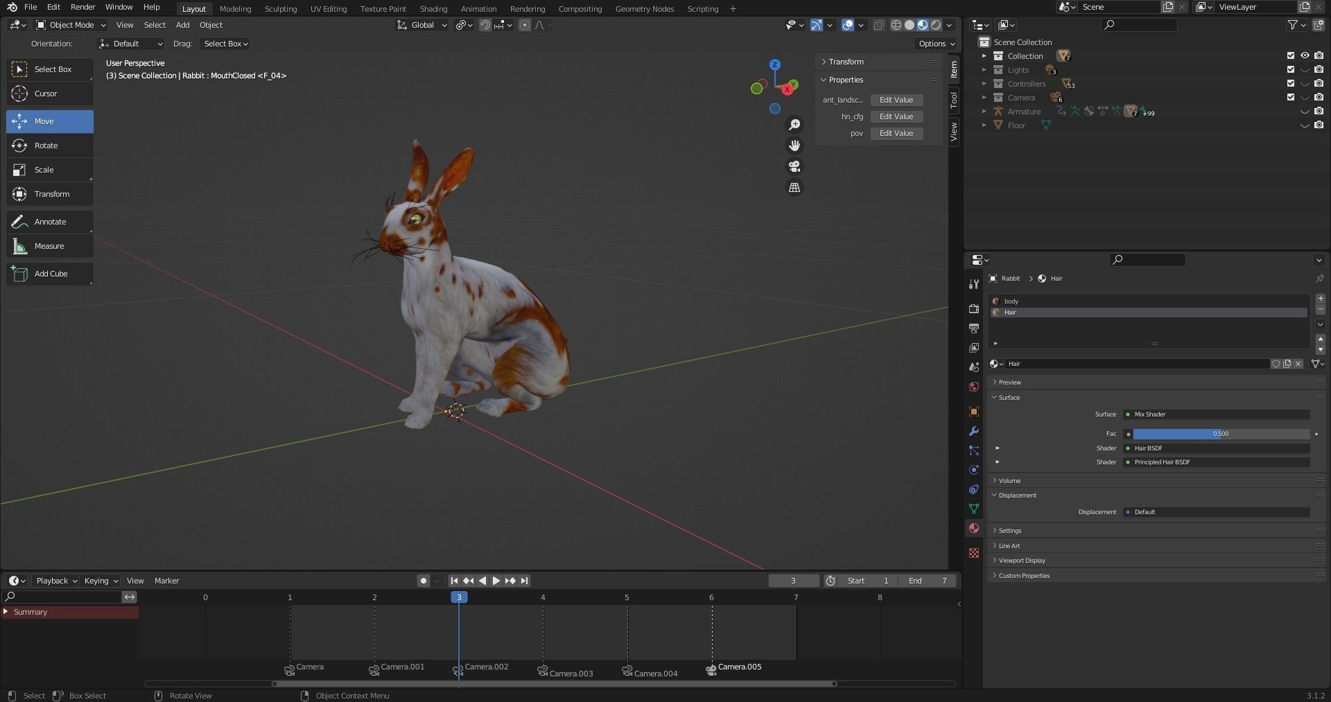 Fur Rabbit Gray V03 Rigged Low-poly 3D model_18