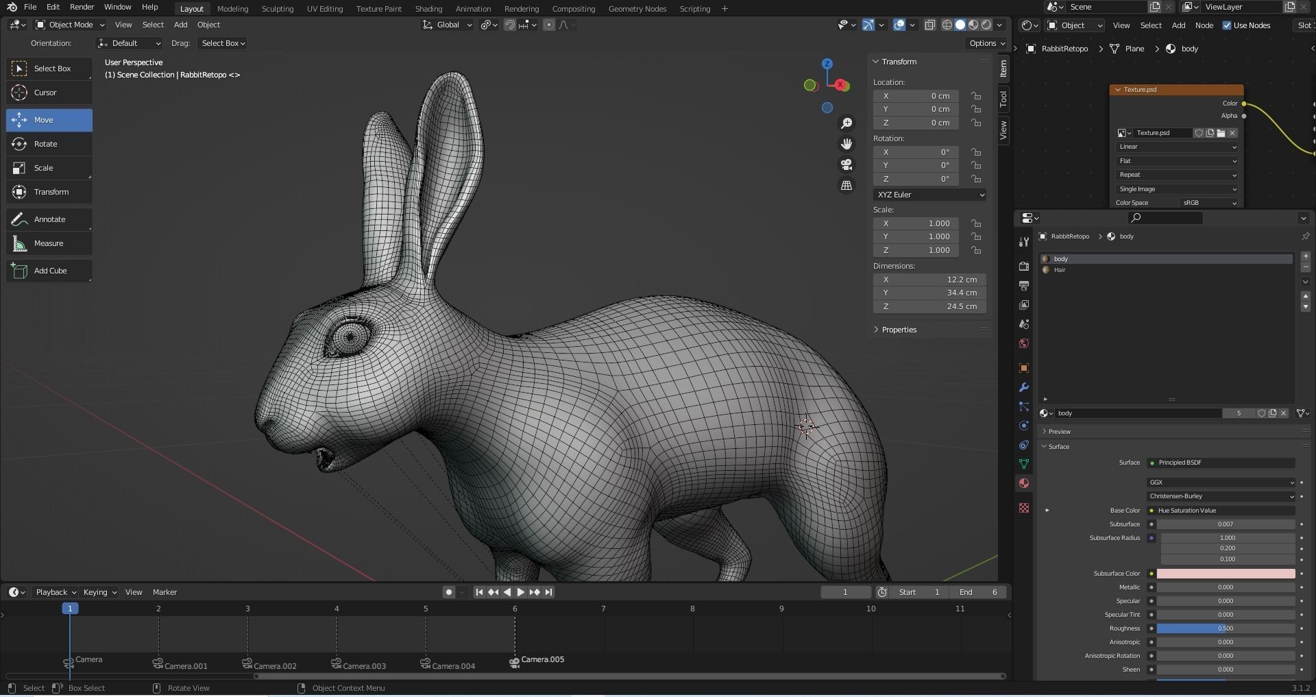 Fur Rabbit Gray V03 Rigged Low-poly 3D model_16