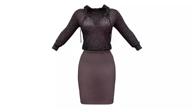 Ladies Loose Collar Blouse and Pencil Skirt