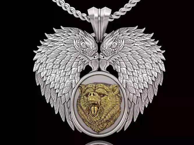 Eagle bear pendant silver gold jewelry printable 3D model