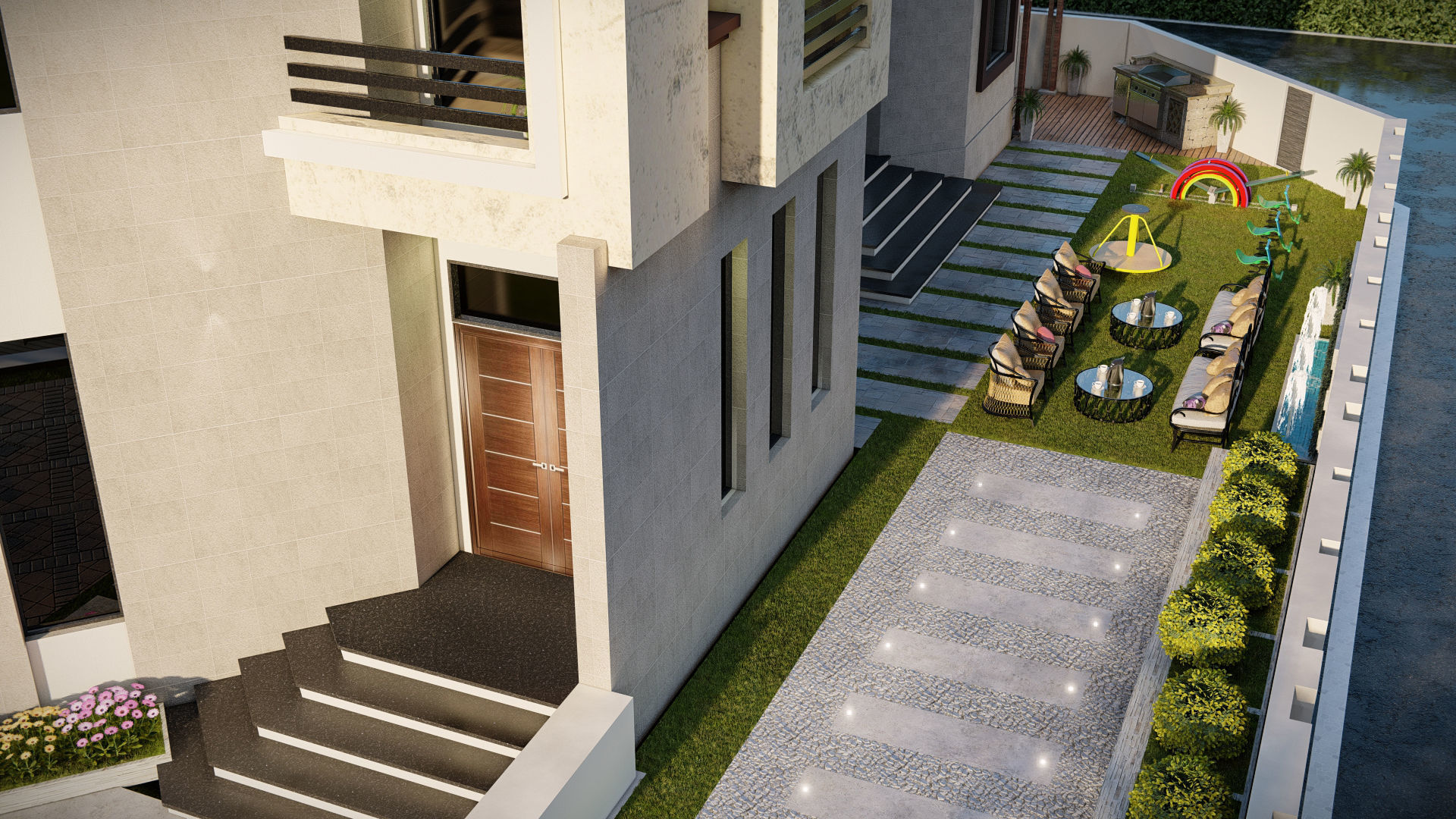 Landscape design of luxury house render in Lumion  Low-poly 3D model_6