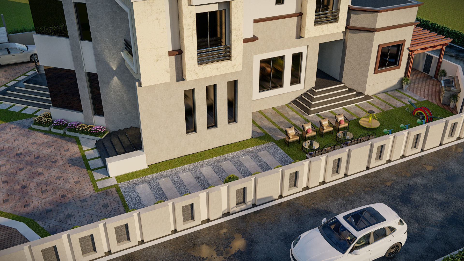 Landscape design of luxury house render in Lumion  Low-poly 3D model_1