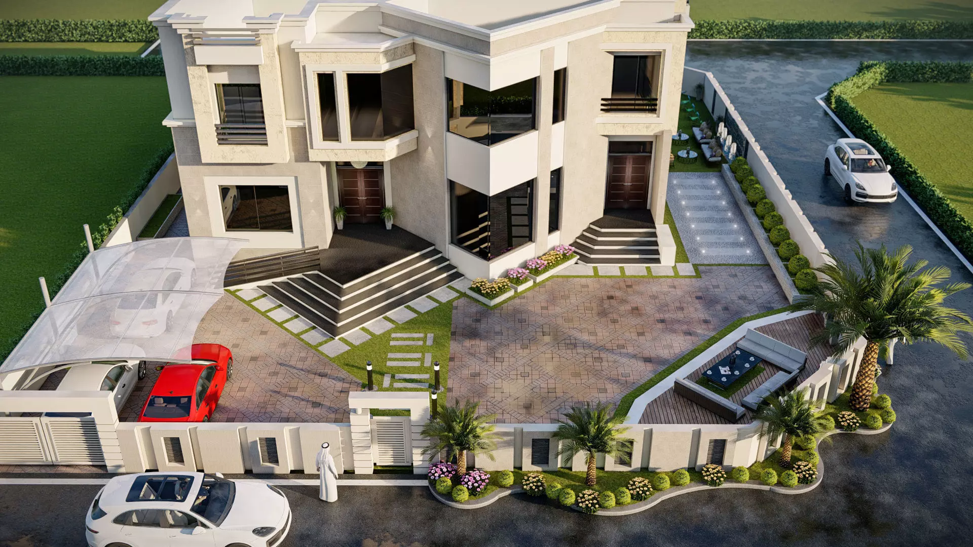 Landscape design of luxury house render in Lumion  Low-poly 3D model_0