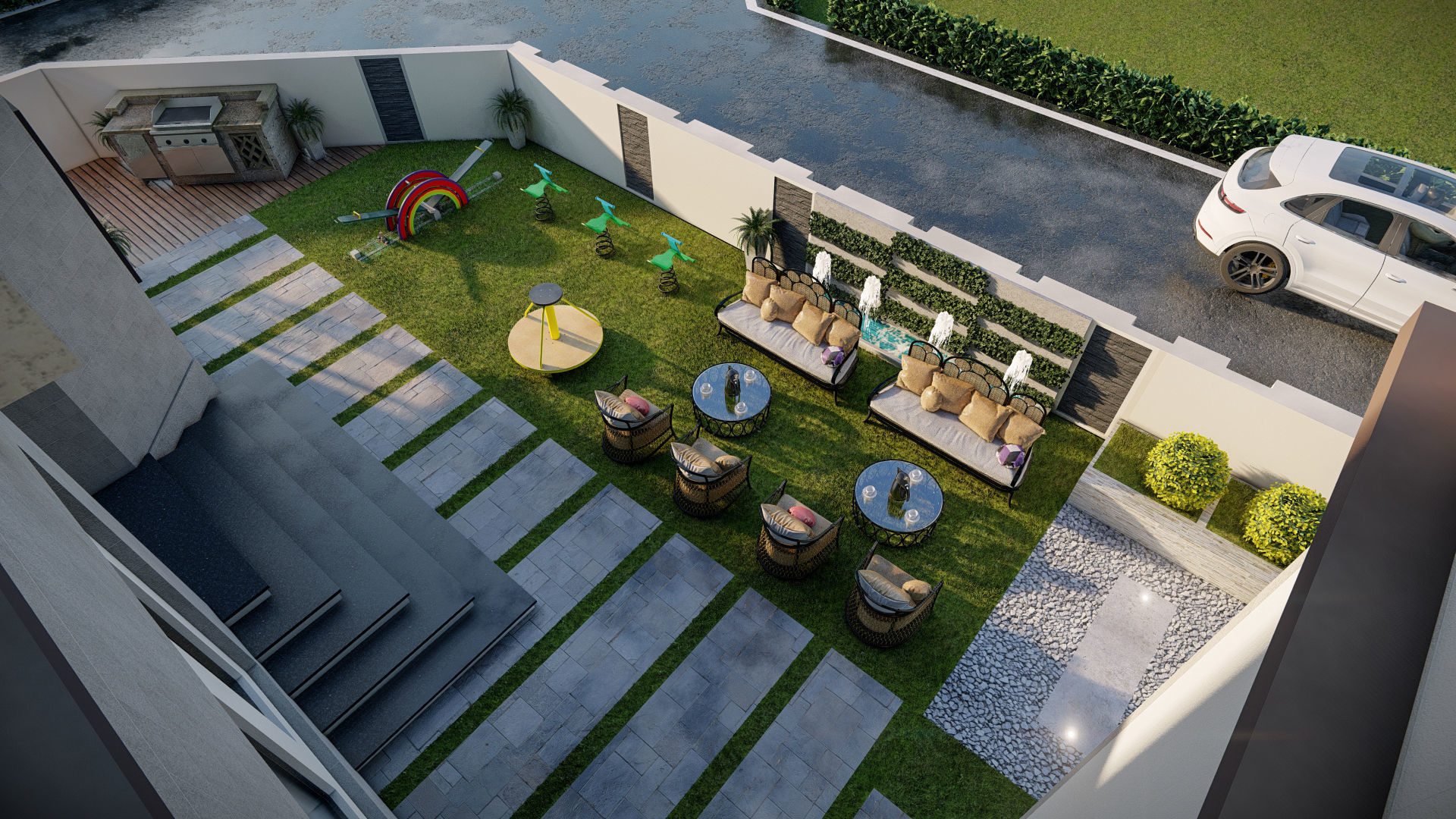 Landscape design of luxury house render in Lumion  Low-poly 3D model_4
