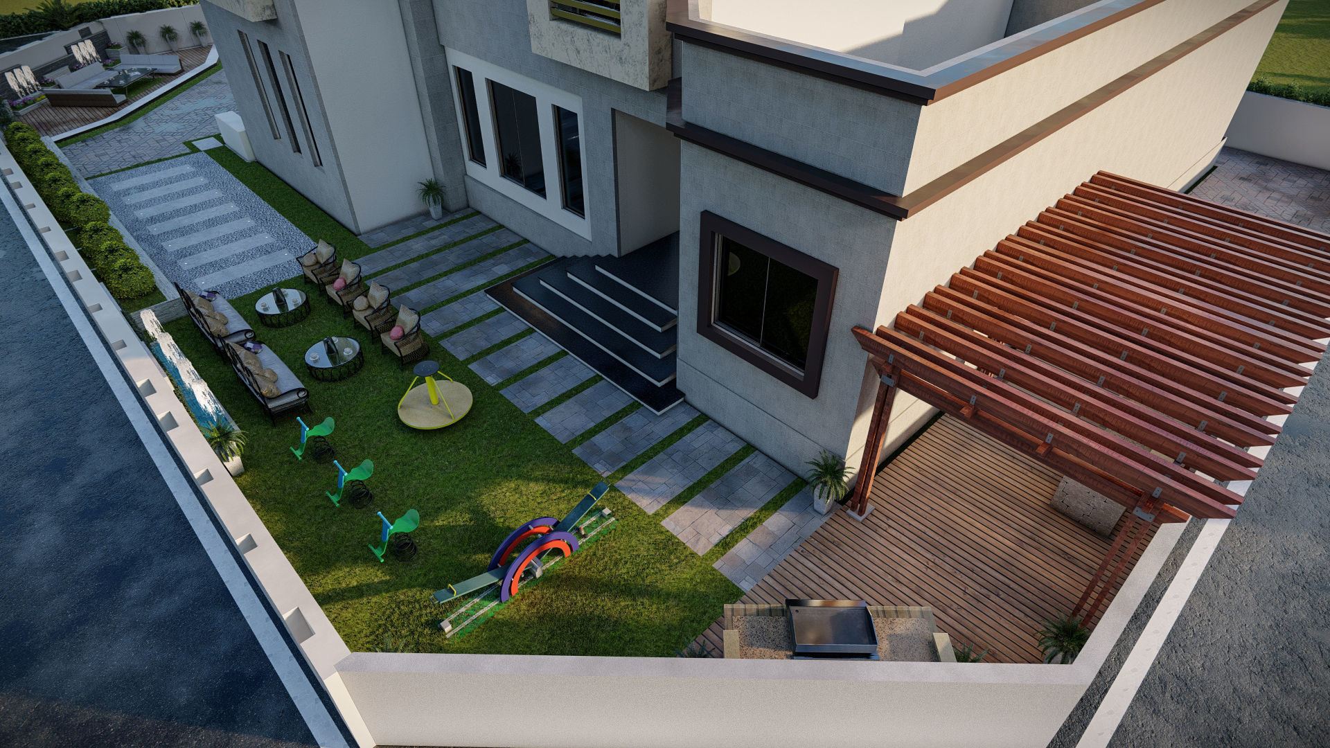 Landscape design of luxury house render in Lumion  Low-poly 3D model_5