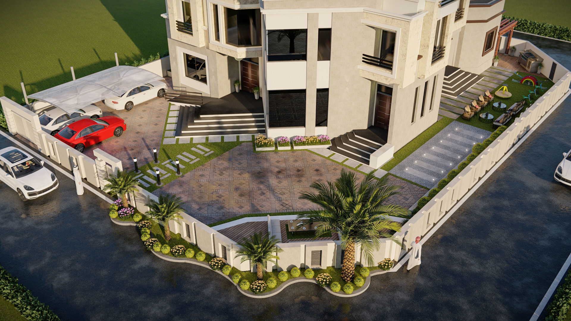 Landscape design of luxury house render in Lumion  Low-poly 3D model_3