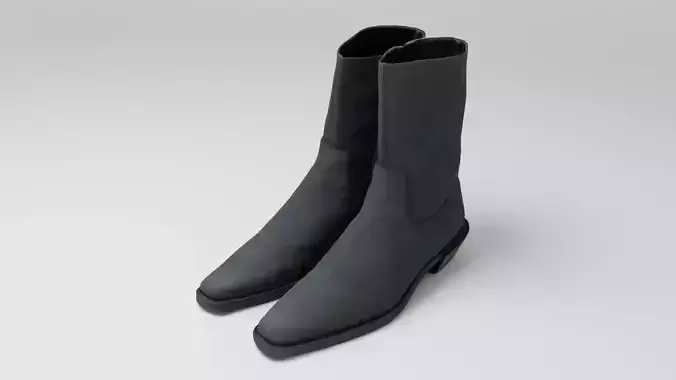 Pair of black leather woman boots shoes