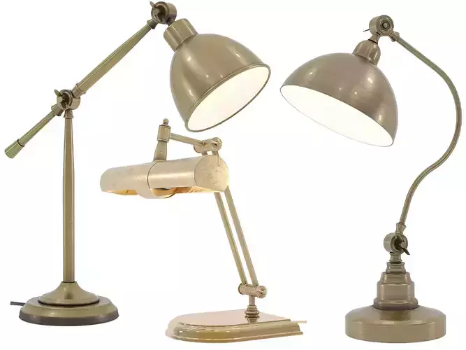 4-Study-Table-Lamp-Set-03 gold desk lamp with wooden base 3D model