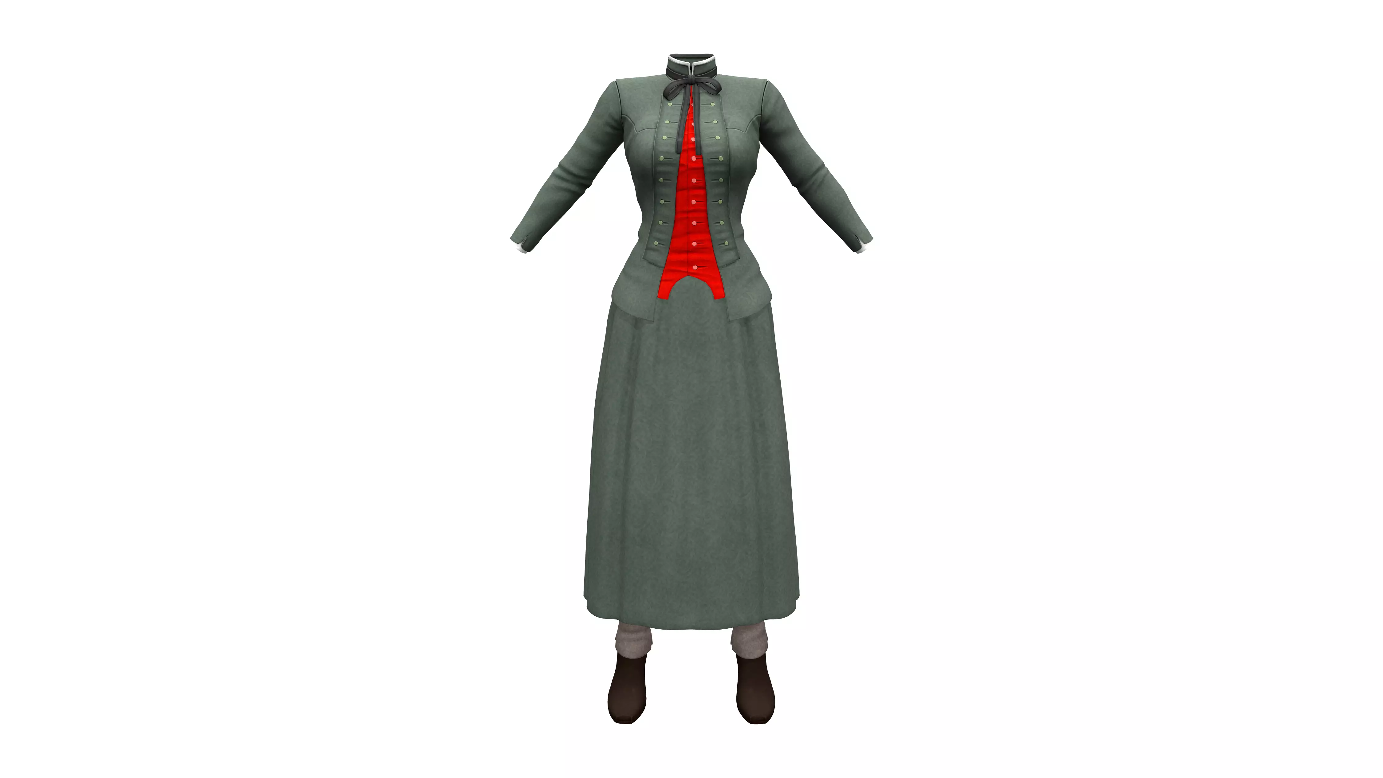 Mid Century Steampunk Gown Full Outfit Low-poly 3D model