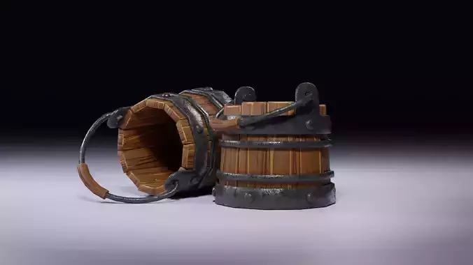 Stylized Wooden Bucket Low-poly 3D model