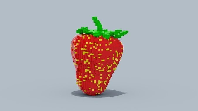 Voxel Strawberry  Low-poly 3D model