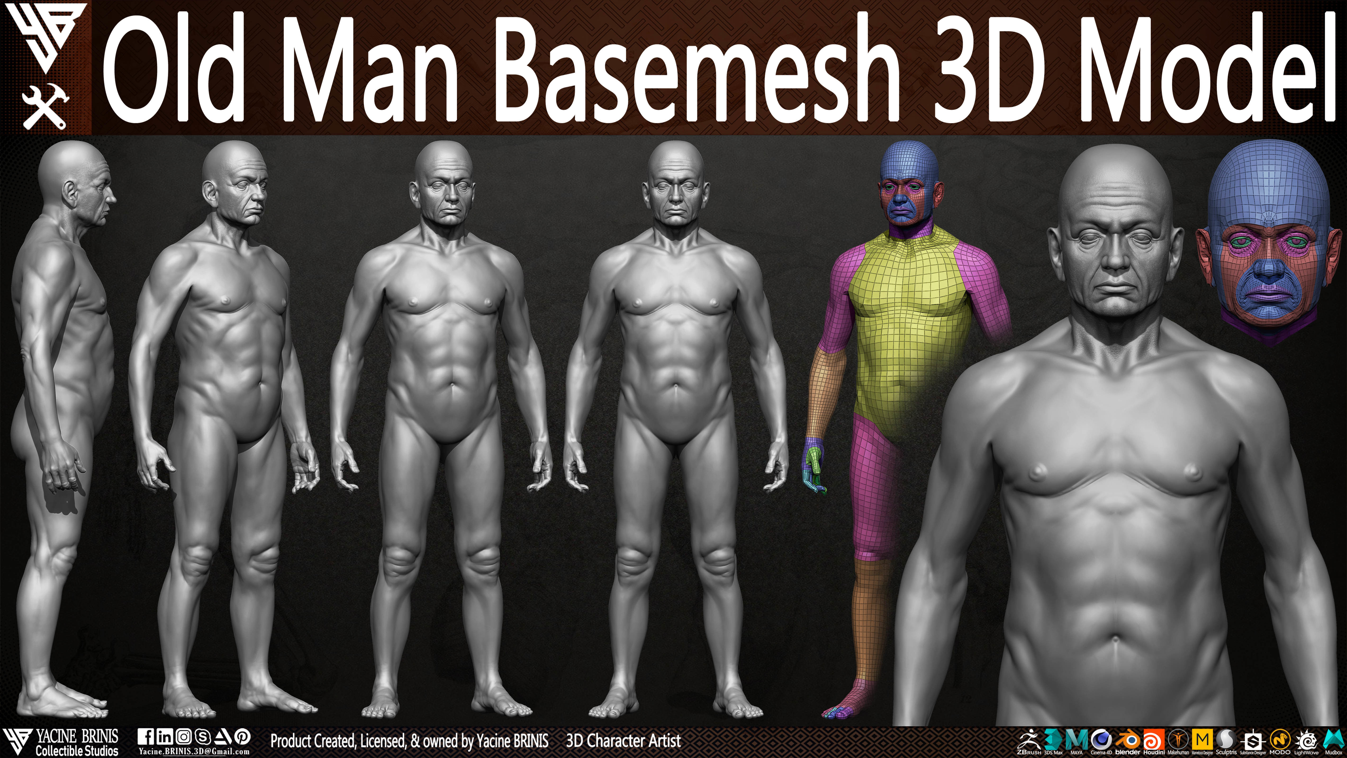 Old Man Base-mesh 3D Model Low-poly 3D model_16