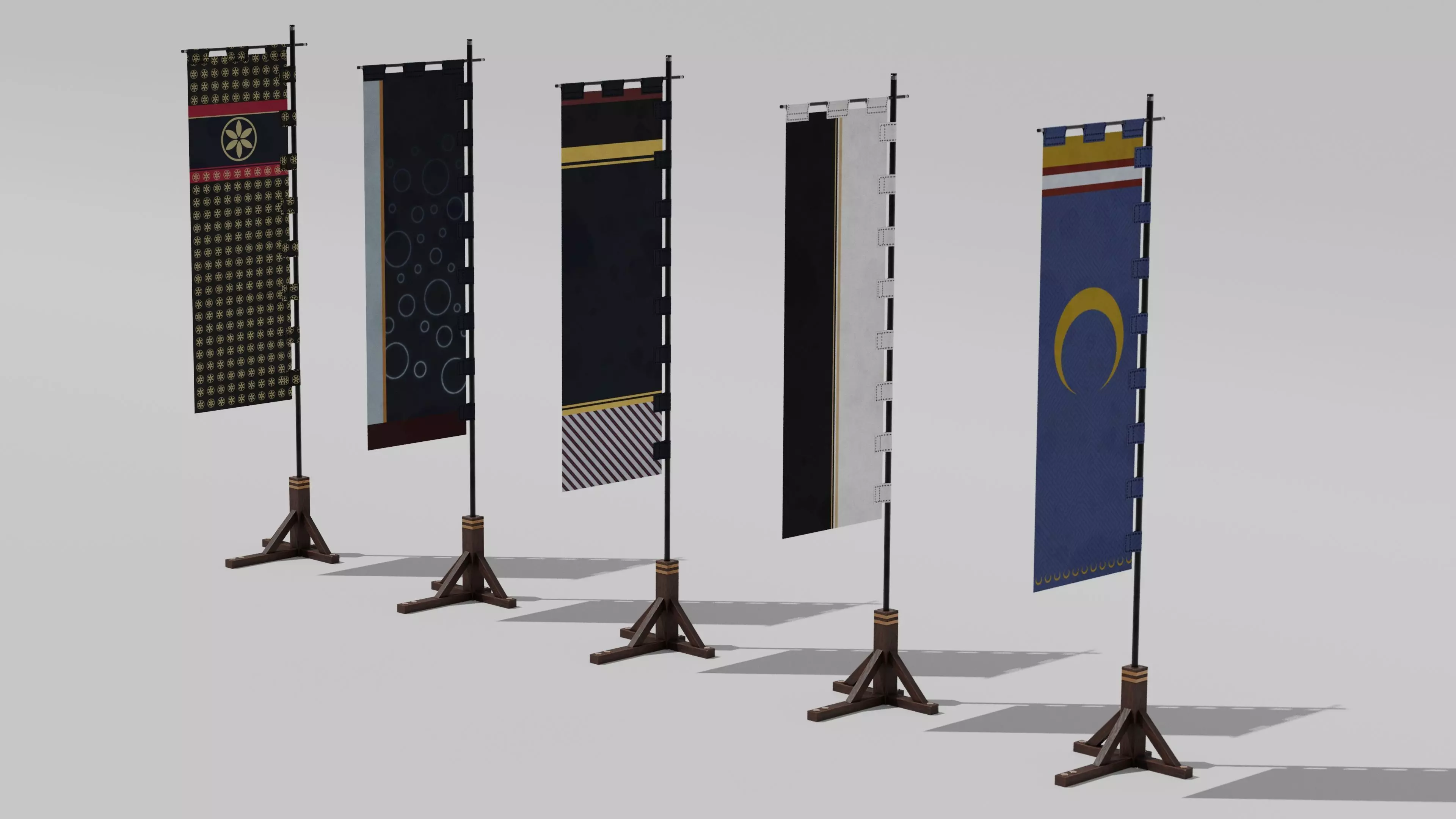 Japanese Furniture Kit - Banner with Stand Low-poly 3D model_0