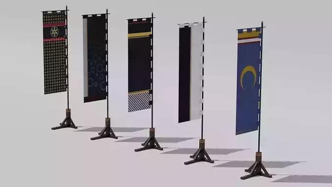 Japanese Furniture Kit - Banner with Stand Low-poly 3D model