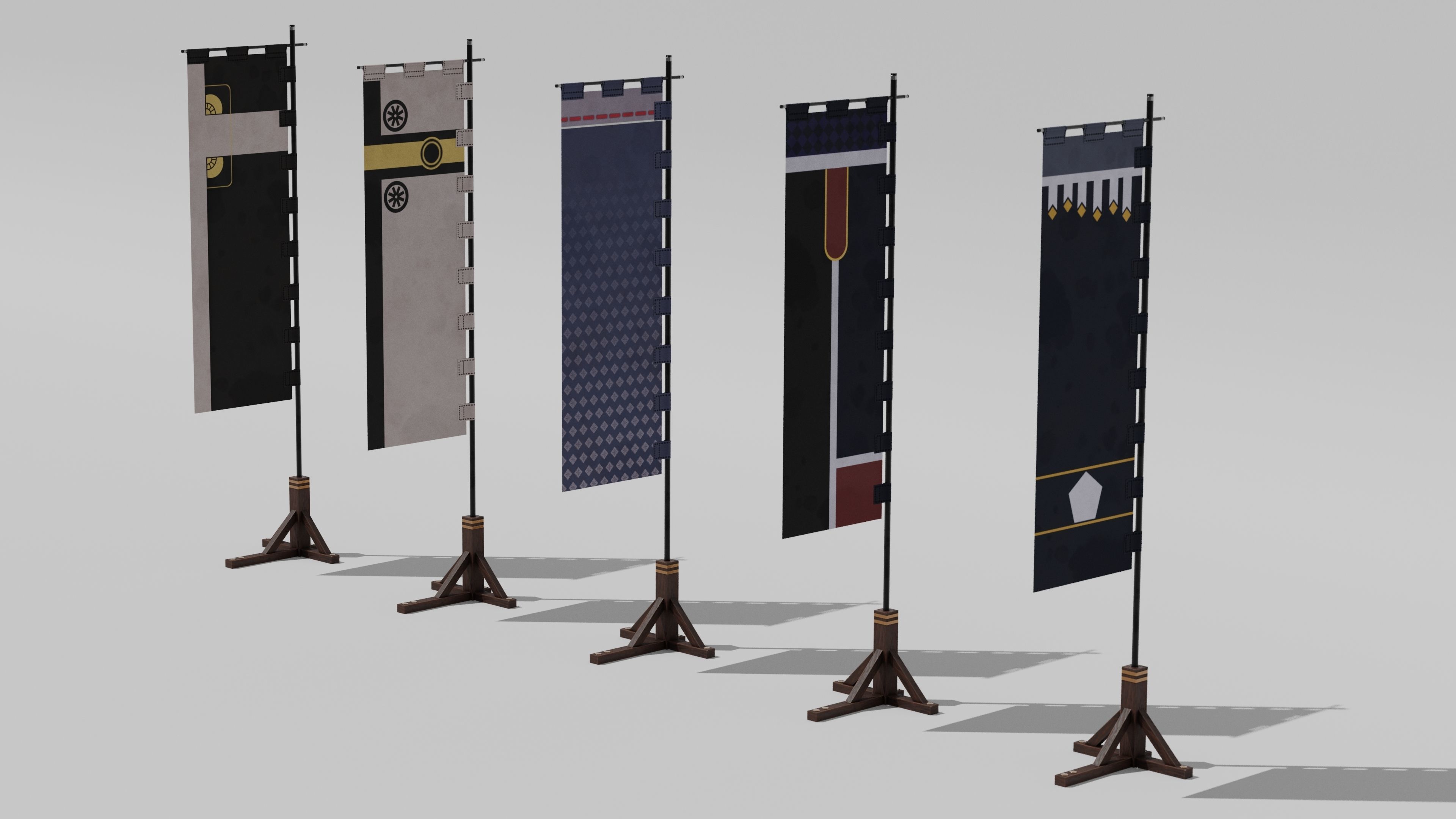 Japanese Furniture Kit - Banner with Stand Low-poly 3D model_3