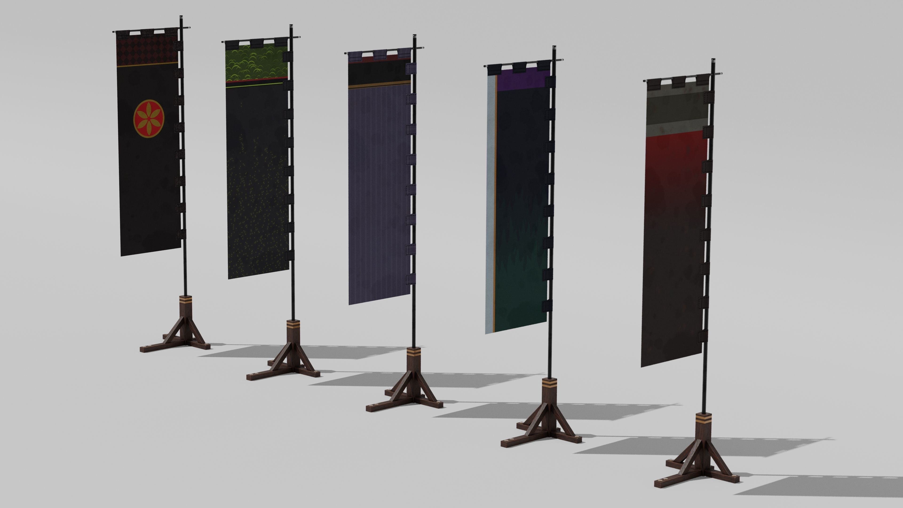 Japanese Furniture Kit - Banner with Stand Low-poly 3D model_2