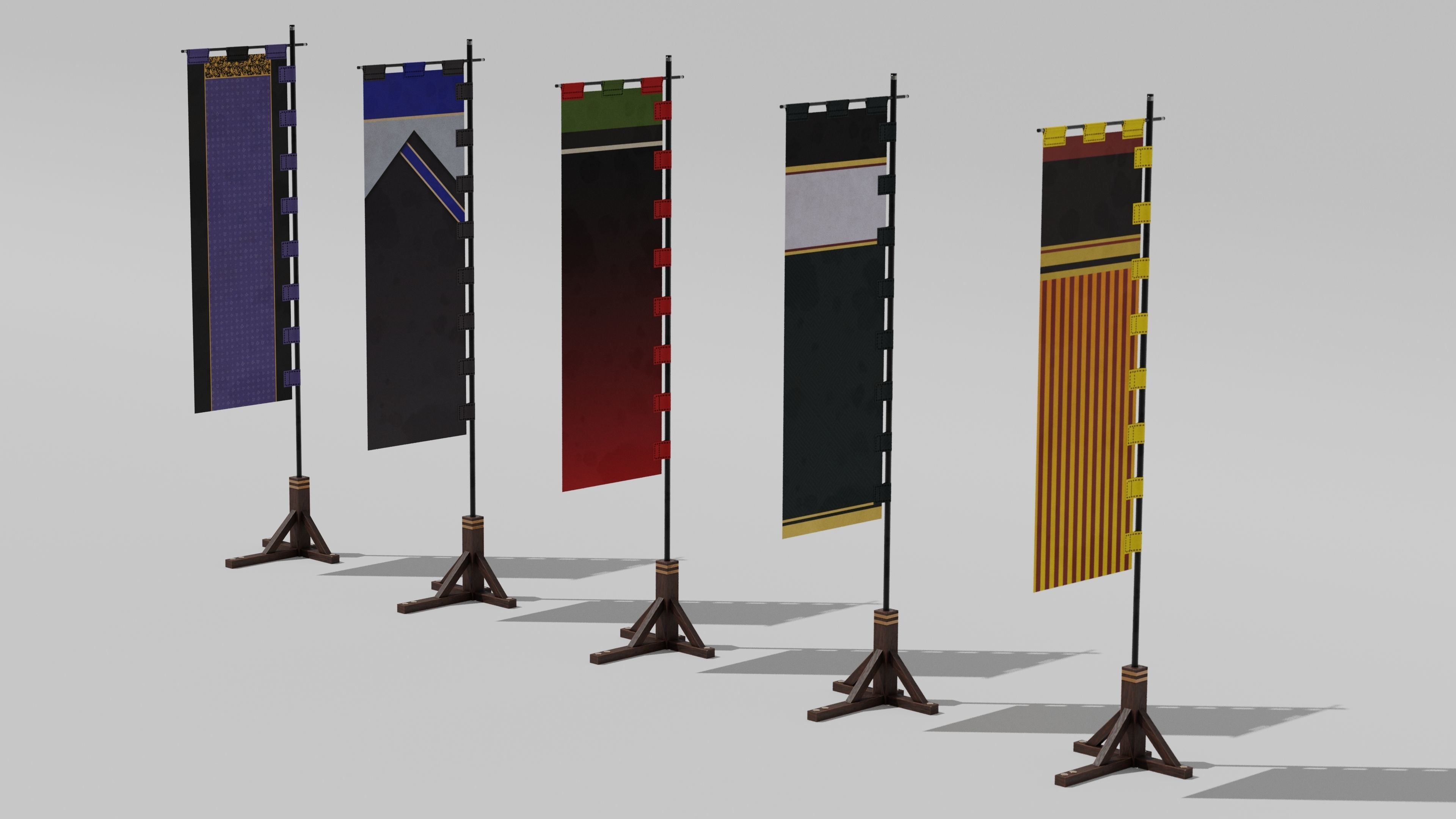 Japanese Furniture Kit - Banner with Stand Low-poly 3D model_4