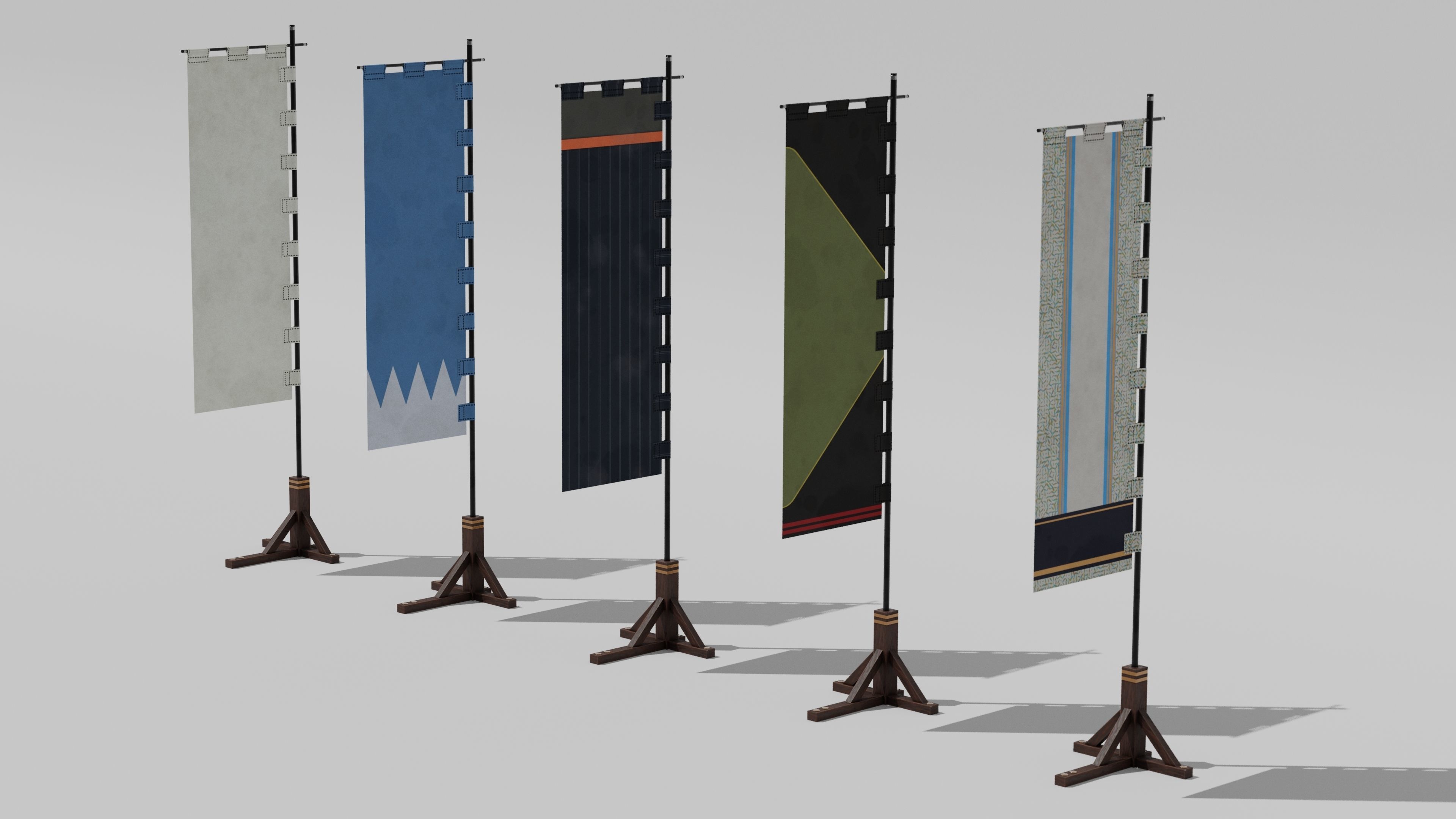 Japanese Furniture Kit - Banner with Stand Low-poly 3D model_1