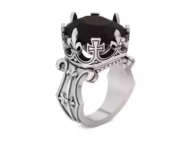 man signet Fleur de Lis with big stones radiant