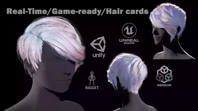 Hairstyle PBR 16560Tris  Rigging Skinning Low-poly 3D model