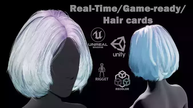 Hairstyle PBR 11484Tris  Rigging Skinning Low-poly 3D model