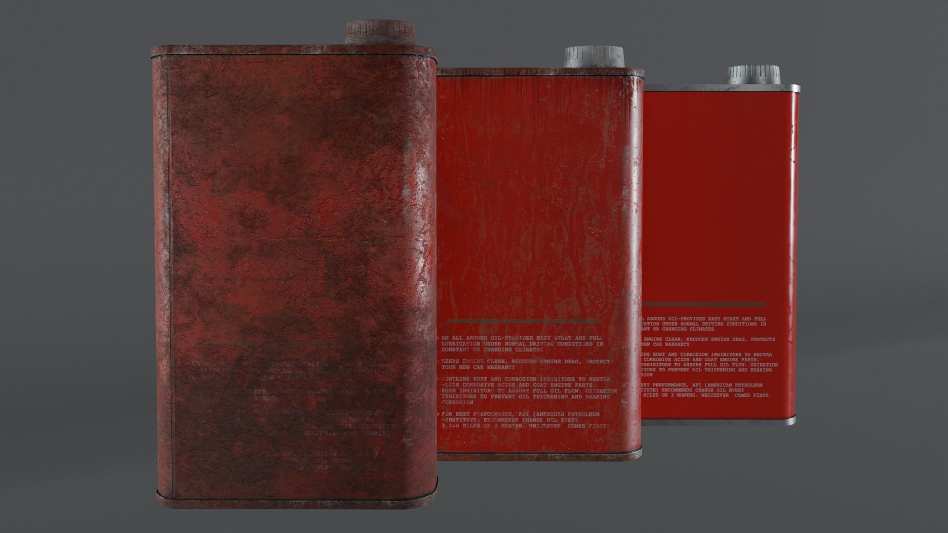 Motor Oil Can - 3 Variants New-Old-Aged and Rusted  Low-poly 3D model_36