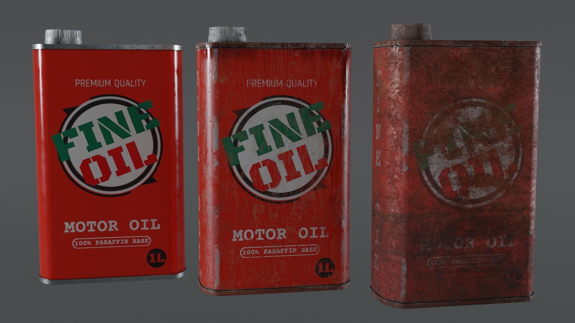 Motor Oil Can - 3 Variants New-Old-Aged and Rusted  Low-poly 3D model_1
