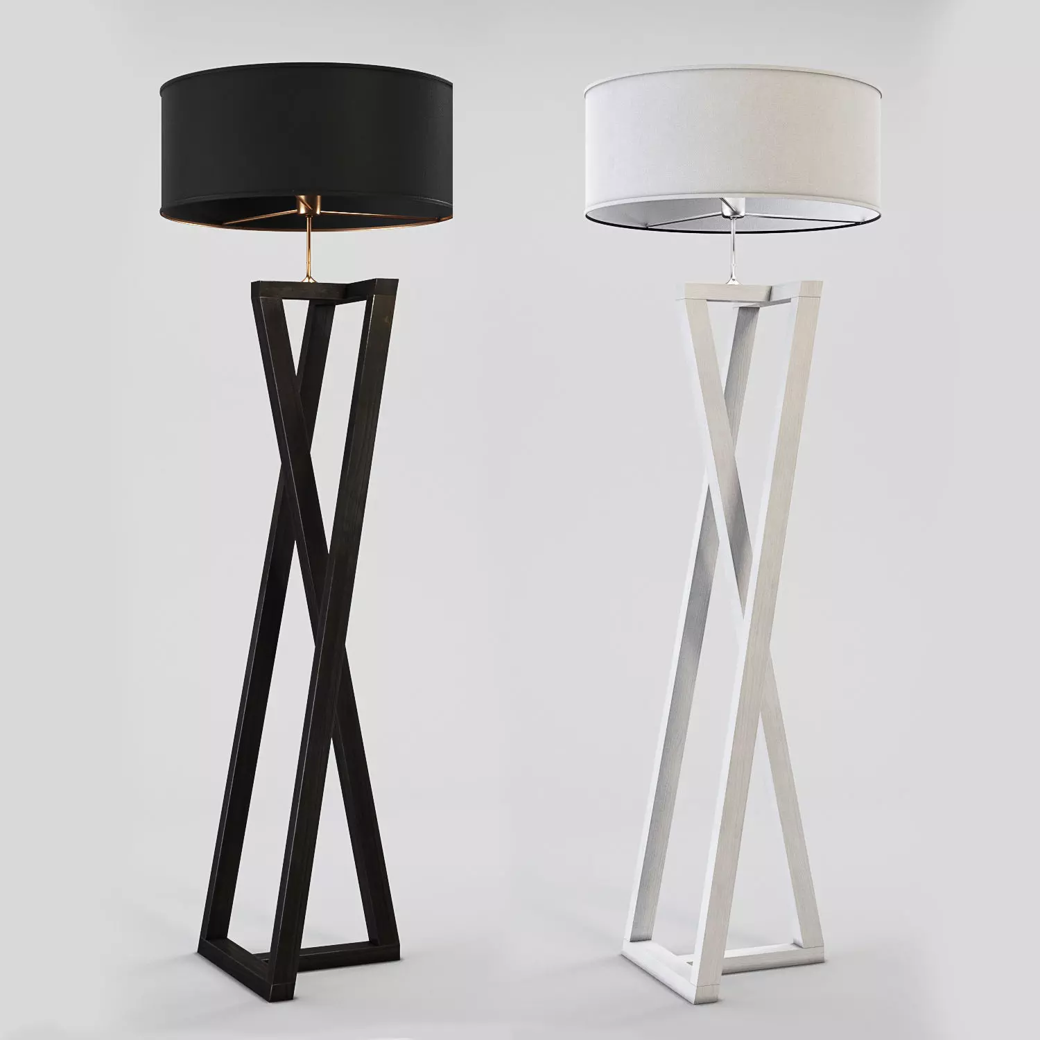 Floor Lamp Black And White Wood 3D model_0