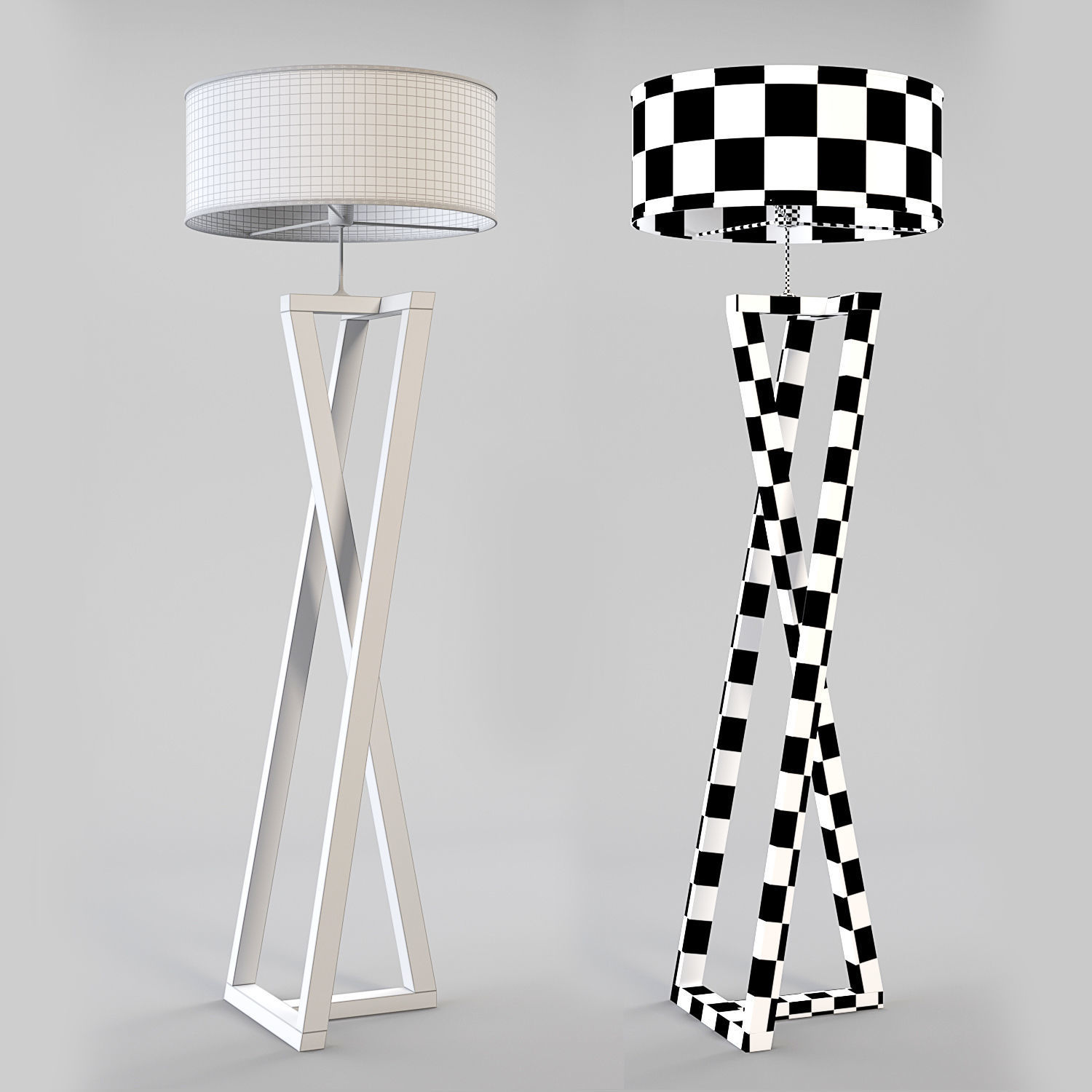 Floor Lamp Black And White Wood 3D model_2